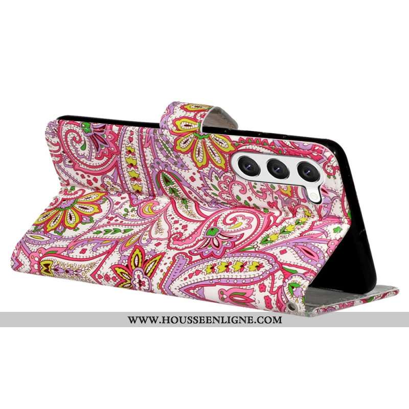 Housse Samsung Galaxy S24 5G Motif Floral Rose à Lanière