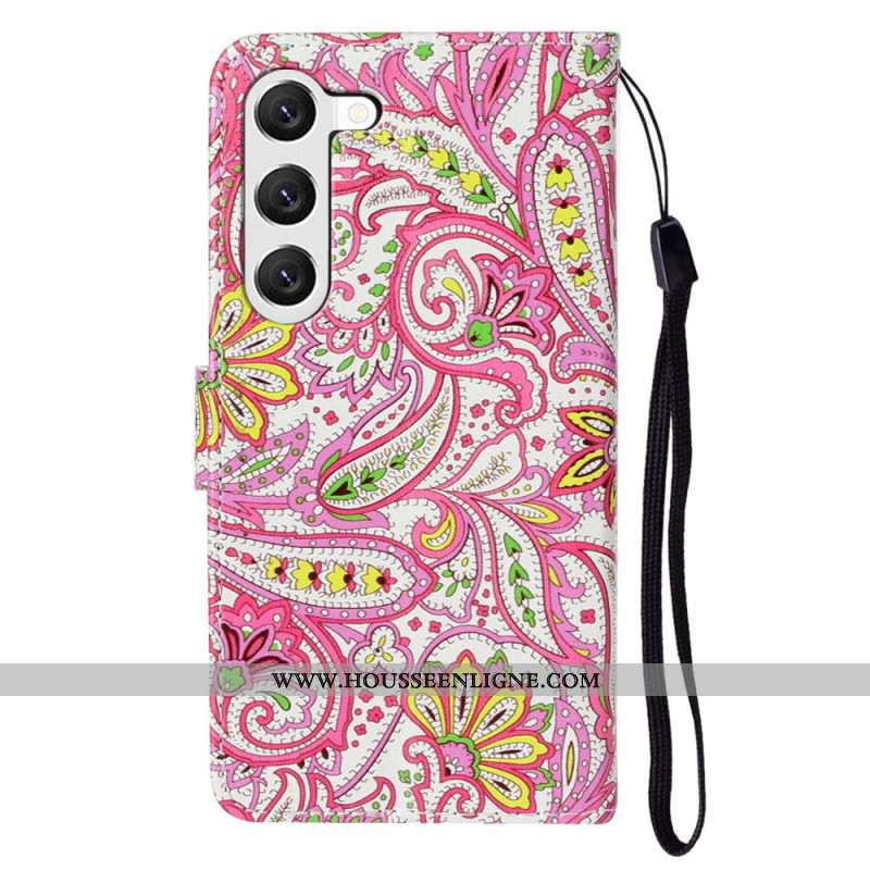 Housse Samsung Galaxy S24 5G Motif Floral Rose à Lanière