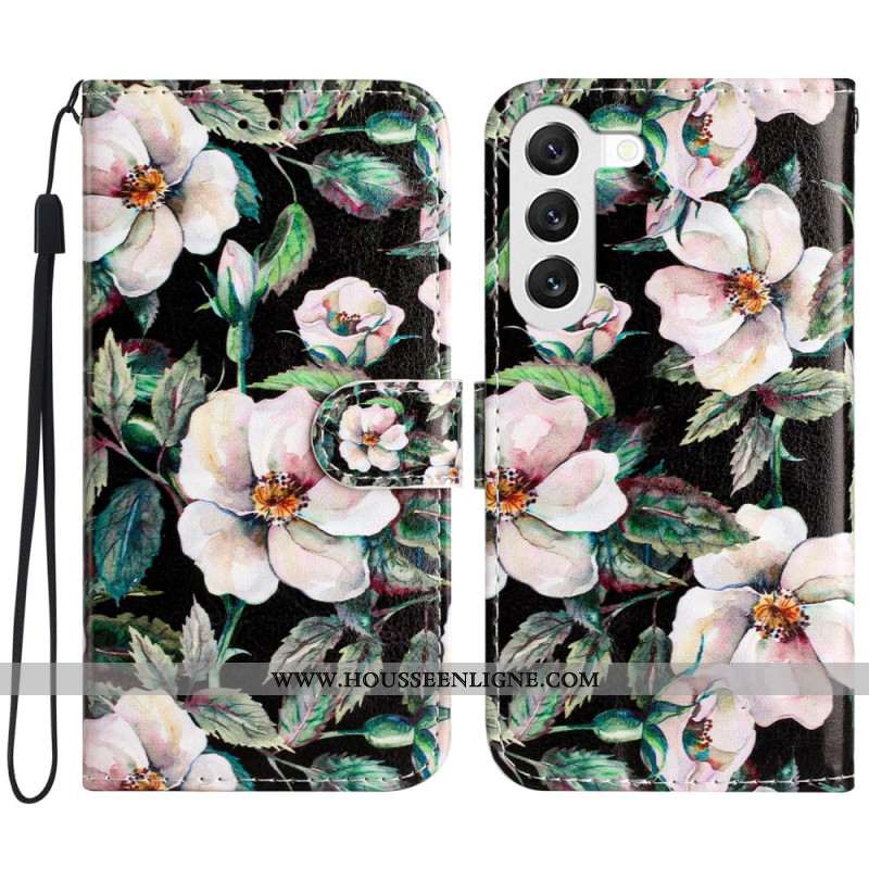 Housse Samsung Galaxy S24 5G Motif Magnolia à Lanière