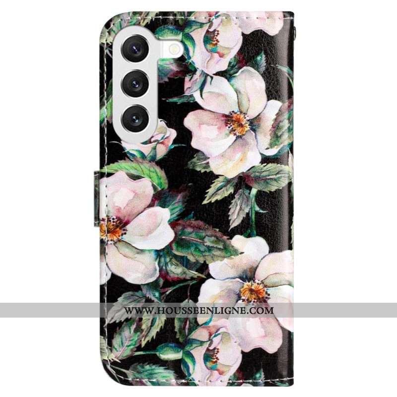 Housse Samsung Galaxy S24 5G Motif Magnolia à Lanière