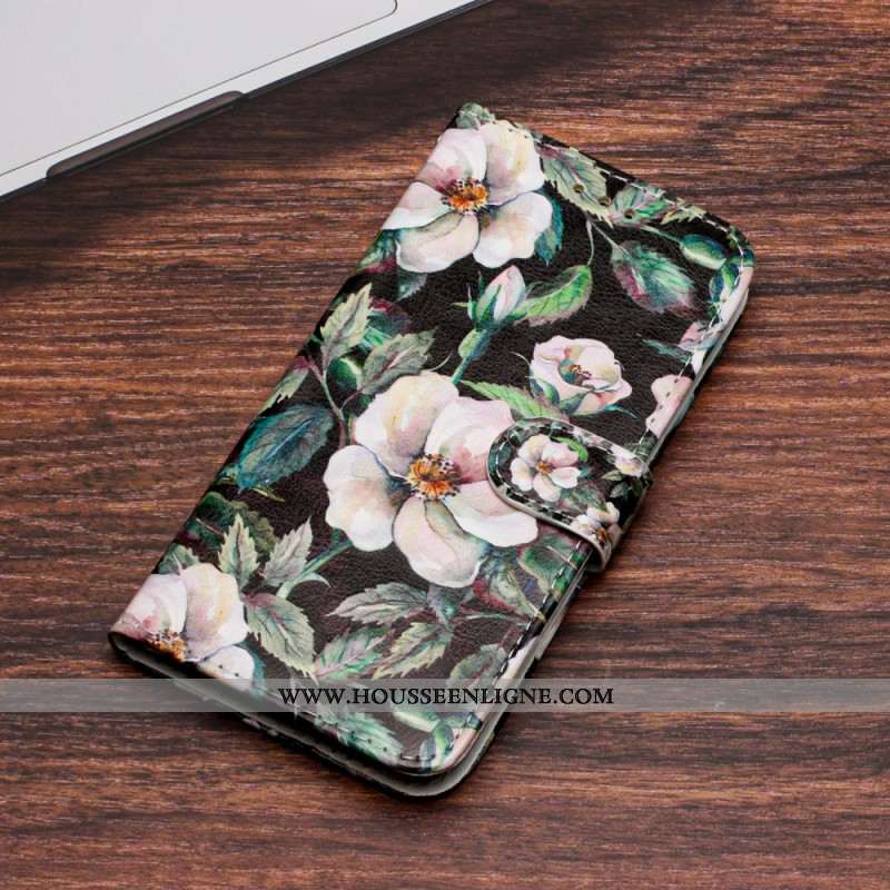 Housse Samsung Galaxy S24 5G Motif Magnolia à Lanière