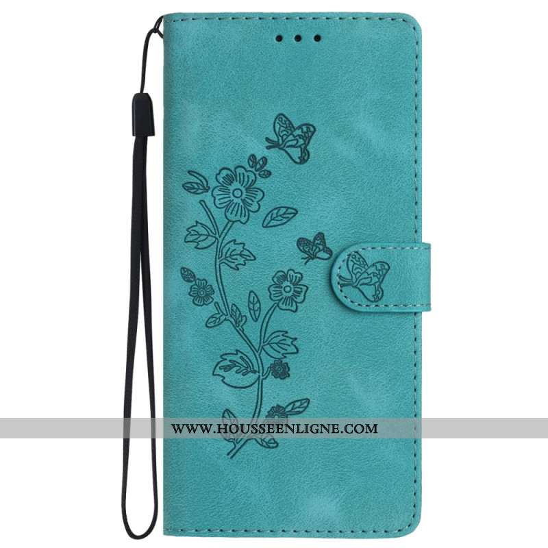 Housse Samsung Galaxy S24 5G Motif de Fleurs Discret à Lanière