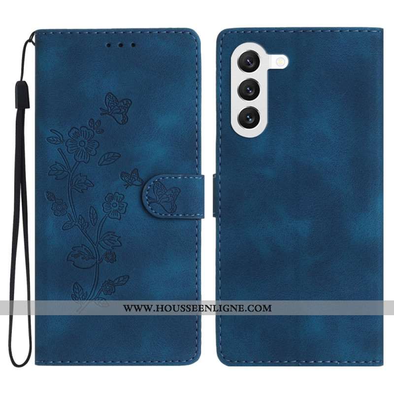 Housse Samsung Galaxy S24 5G Motif de Fleurs Discret à Lanière