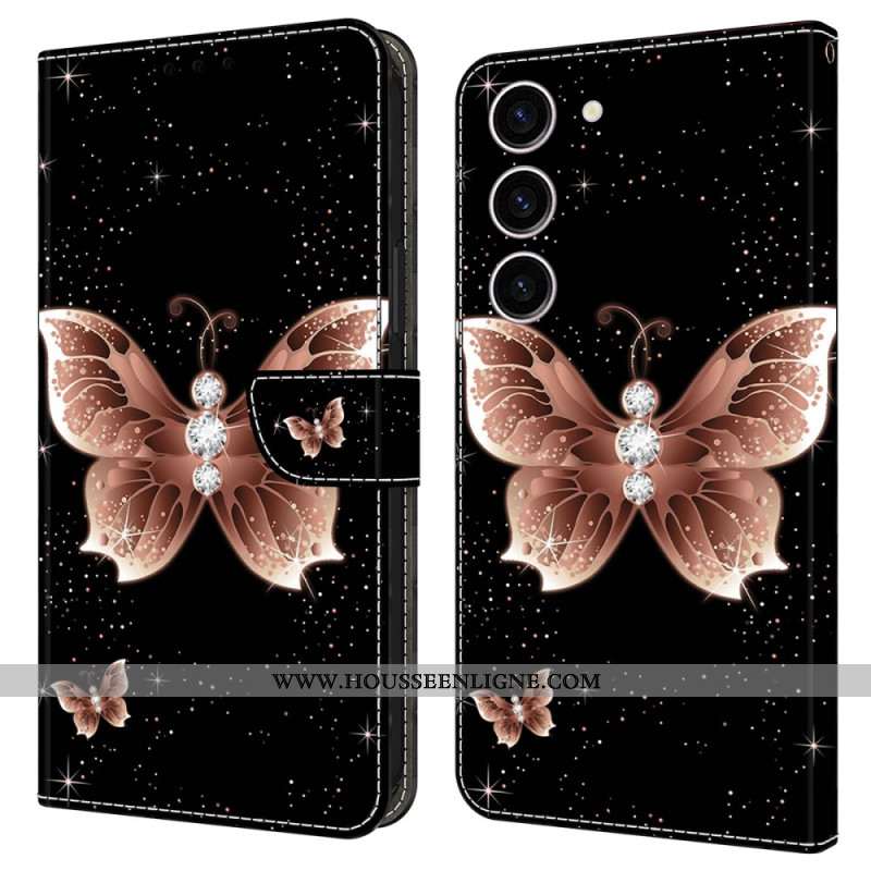 Housse Samsung Galaxy S24 5G Papillon Diamant Rose