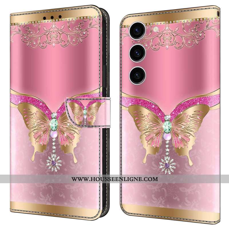 Housse Samsung Galaxy S24 5G Papillon Rose et Or