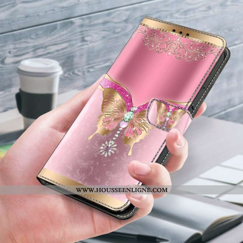 Housse Samsung Galaxy S24 5G Papillon Rose et Or