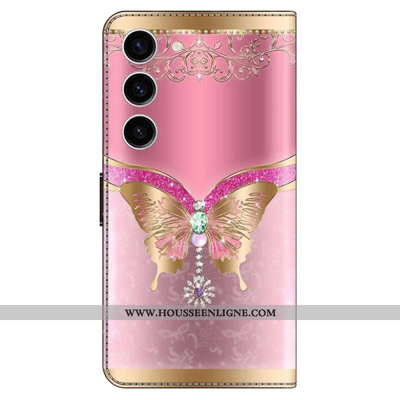 Housse Samsung Galaxy S24 5G Papillon Rose et Or