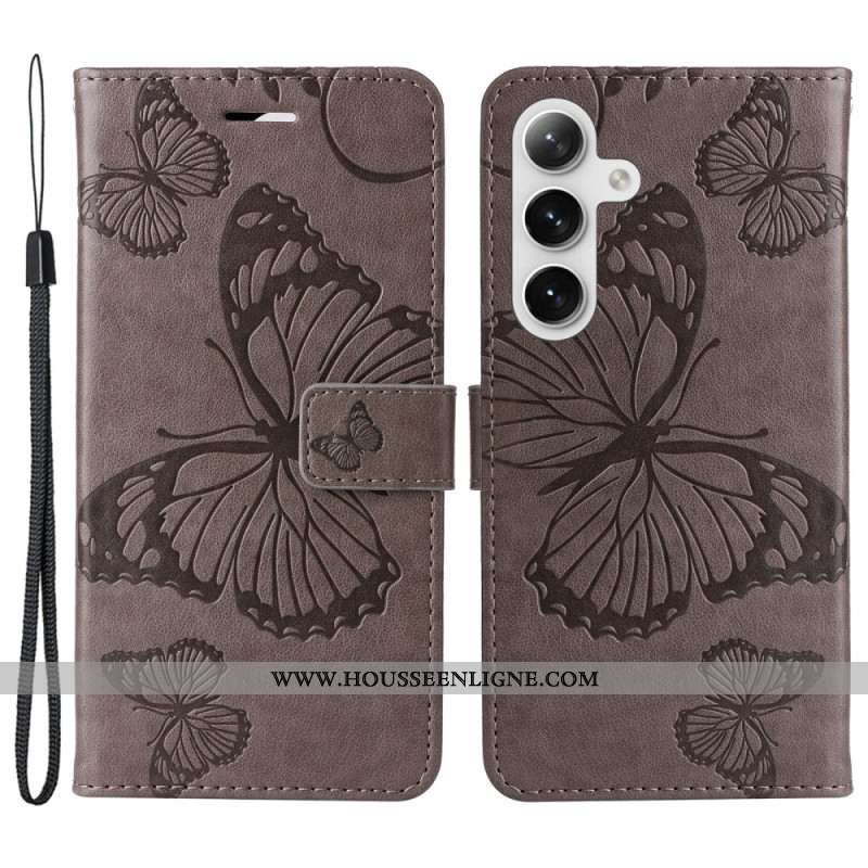 Housse Samsung Galaxy S24 5G Papillons Géants à Lanière