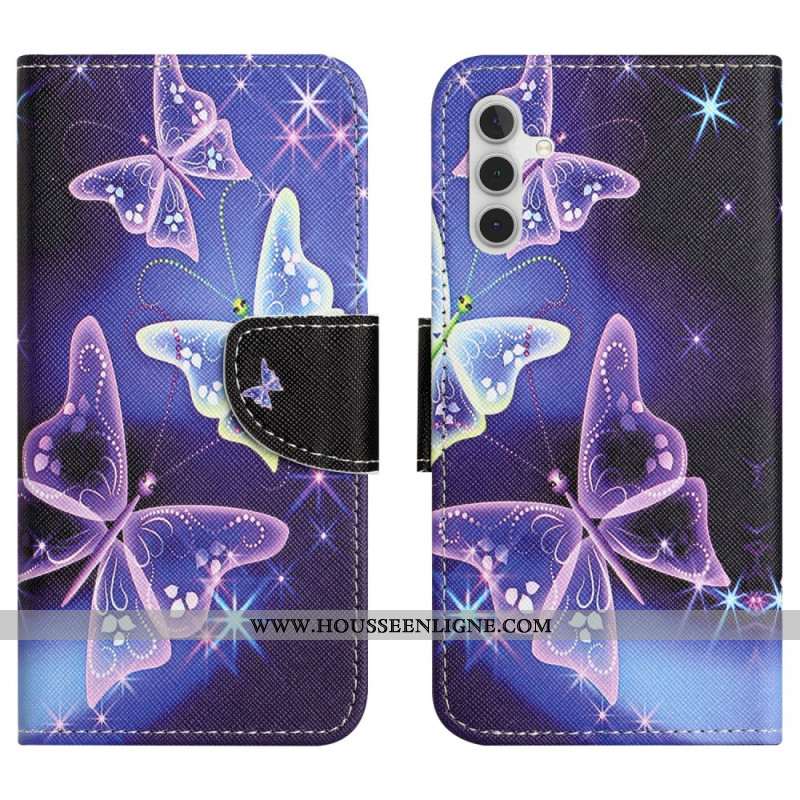 Housse Samsung Galaxy S24 5G Papillons Scintillants à Lanière