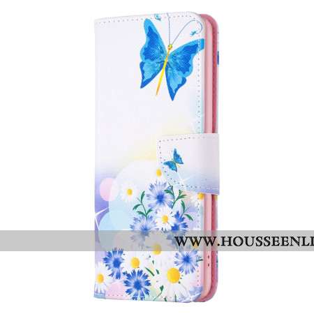 Housse Samsung Galaxy S24 5G Papillons et Fleurs Bleus