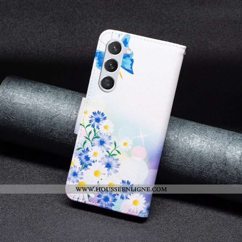 Housse Samsung Galaxy S24 5G Papillons et Fleurs Bleus