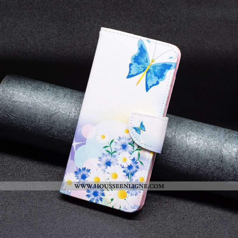 Housse Samsung Galaxy S24 5G Papillons et Fleurs Bleus