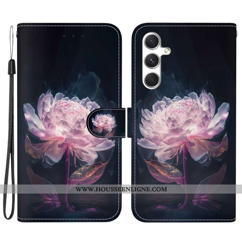 Housse Samsung Galaxy S24 5G Pivoine Pourpre à Lanière