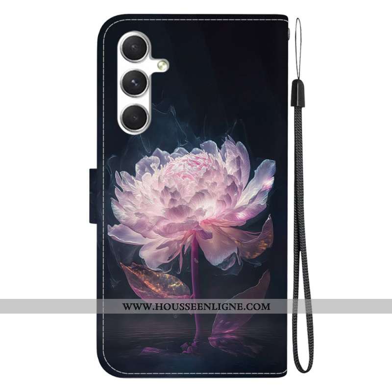 Housse Samsung Galaxy S24 5G Pivoine Pourpre à Lanière