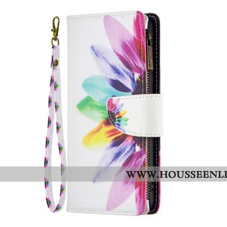 Housse Samsung Galaxy S24 5G Portefeuille Fleur Aquarelle à Lanière