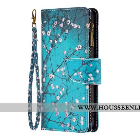 Housse Samsung Galaxy S24 5G Portefeuille Fleur de Prunier à Lanière