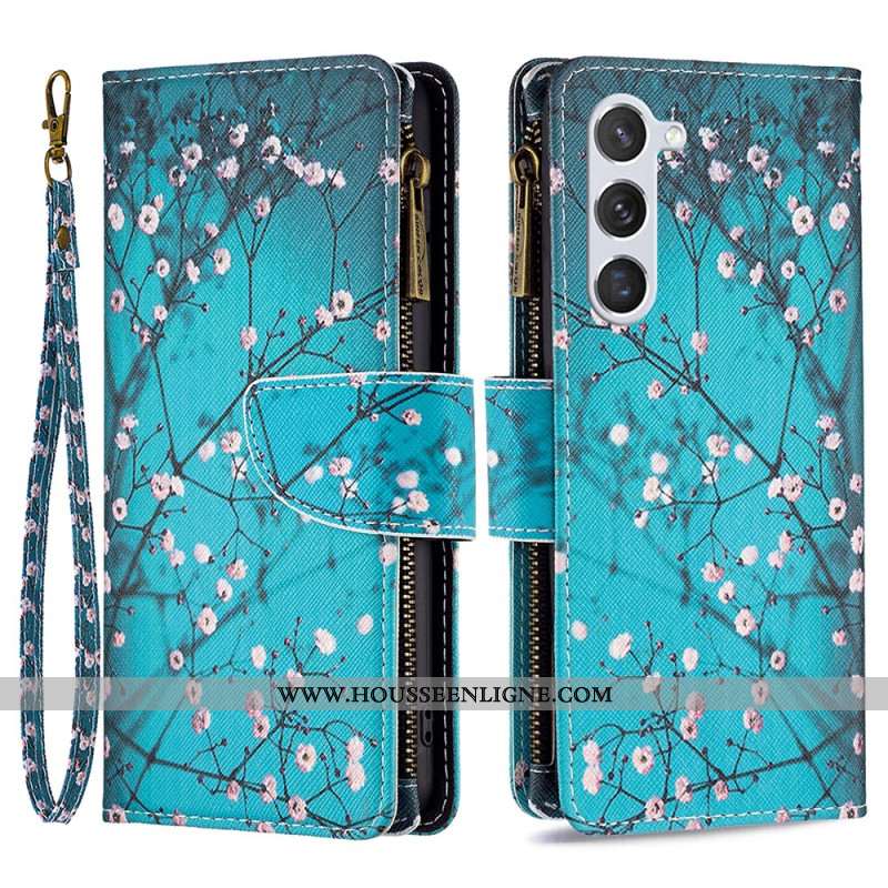 Housse Samsung Galaxy S24 5G Portefeuille Fleur de Prunier à Lanière