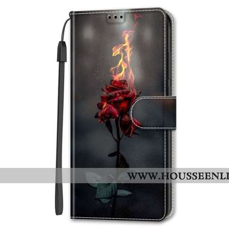 Housse Samsung Galaxy S24 5G Rose Feu à Lanière