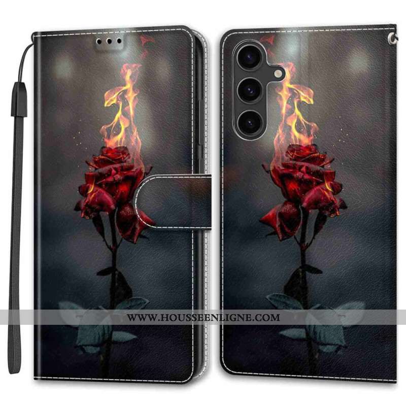 Housse Samsung Galaxy S24 5G Rose Feu à Lanière