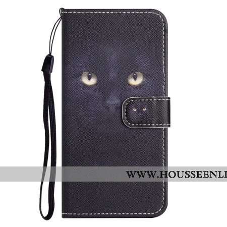 Housse Samsung Galaxy S24 5G Yeux de Chat Noir à Lanière