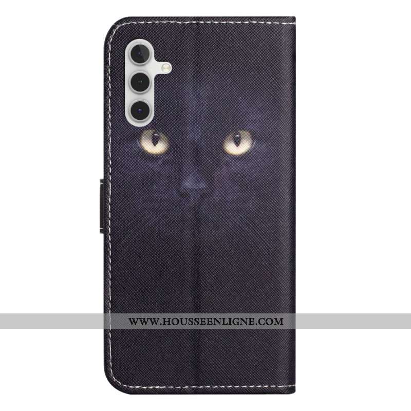 Housse Samsung Galaxy S24 5G Yeux de Chat Noir à Lanière