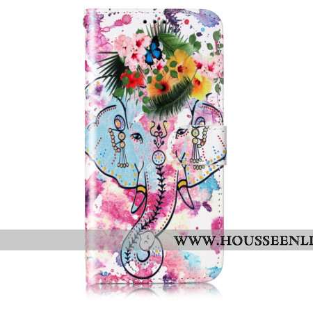 Housse Samsung Galaxy S24 5G Éléphant Fleuri à Lanière