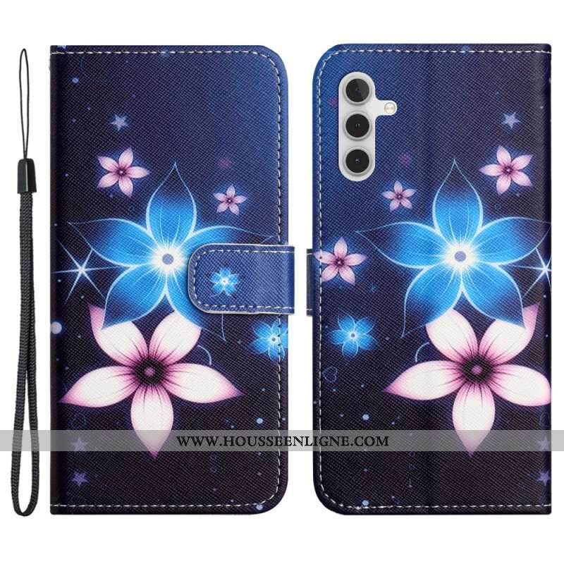 Housse Samsung Galaxy S24 FE Fleurs Lunaires à Lanière