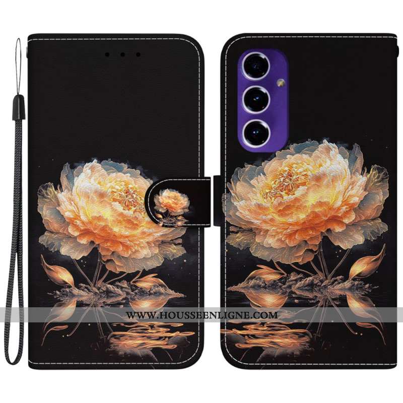 Housse Samsung Galaxy S24 FE Pivoine Dorée à Lanière