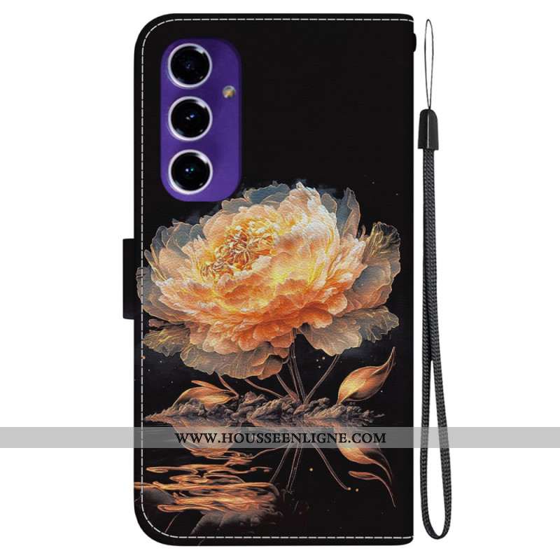 Housse Samsung Galaxy S24 FE Pivoine Dorée à Lanière