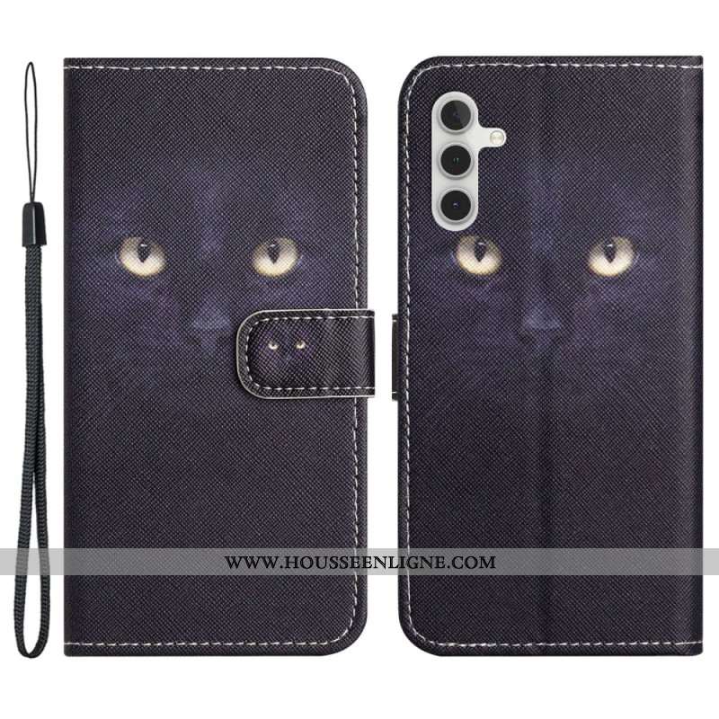 Housse Samsung Galaxy S24 FE Yeux de Chat à Lanière