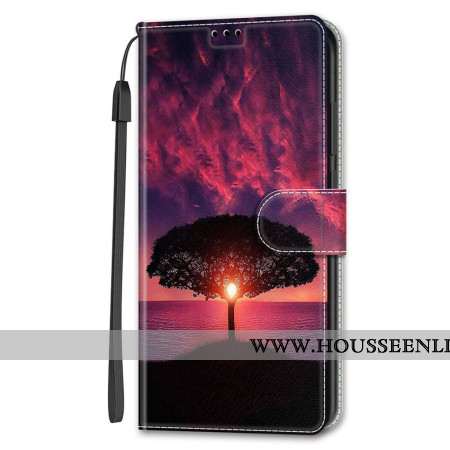 Housse Samsung Galaxy S24 Plus 5G Arbre Noir au Coucher de Soleil à Lanière