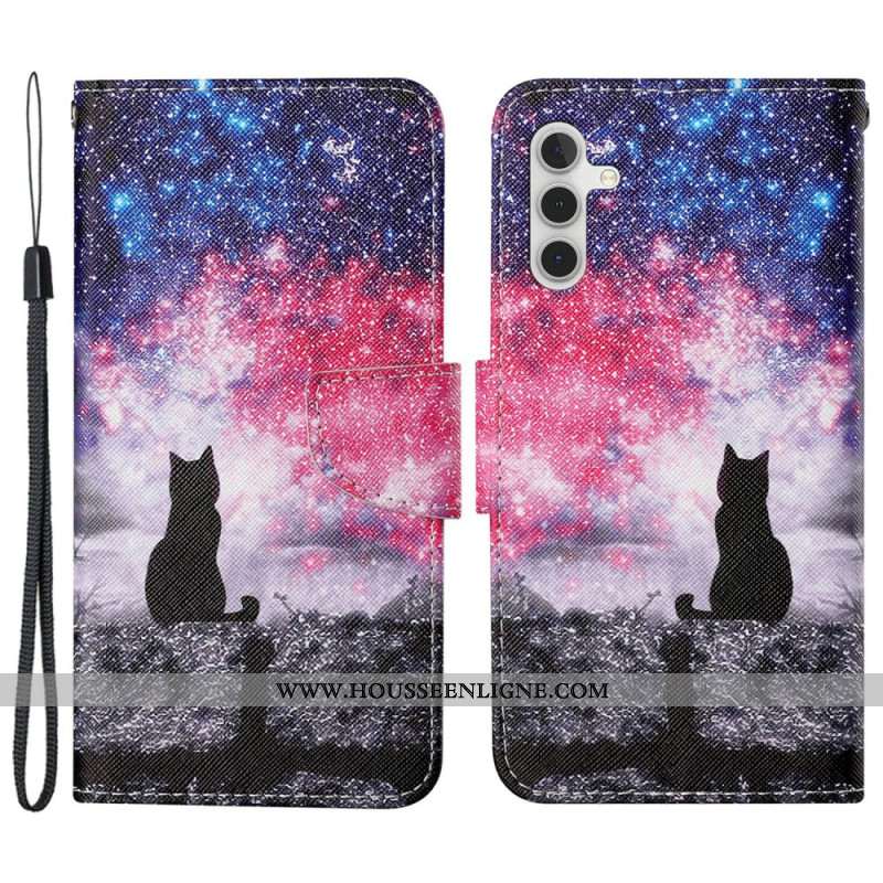 Housse Samsung Galaxy S24 Plus 5G Ciel étoilé avec Chat à Lanière