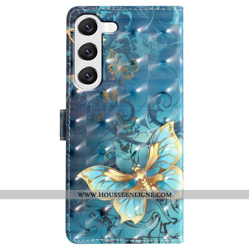 Housse Samsung Galaxy S24 Plus 5G Motif 3D Papillons à Lanière