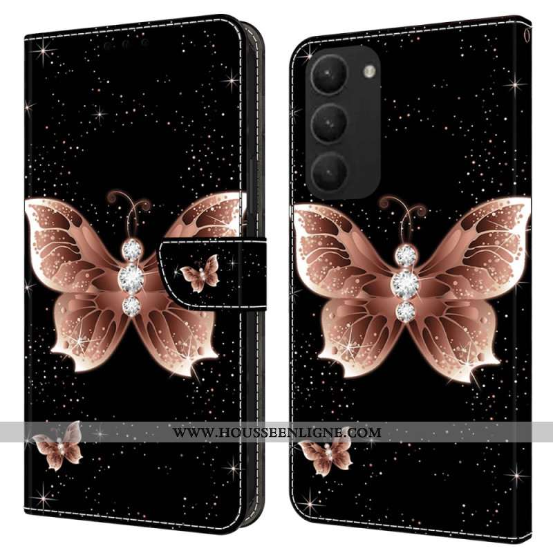 Housse Samsung Galaxy S24 Plus 5G Papillon Diamants Roses