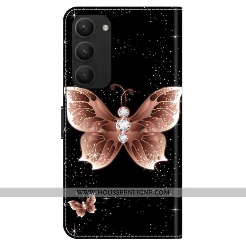 Housse Samsung Galaxy S24 Plus 5G Papillon Diamants Roses