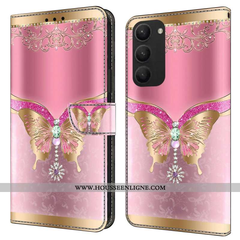 Housse Samsung Galaxy S24 Plus 5G Papillon Rose et Or