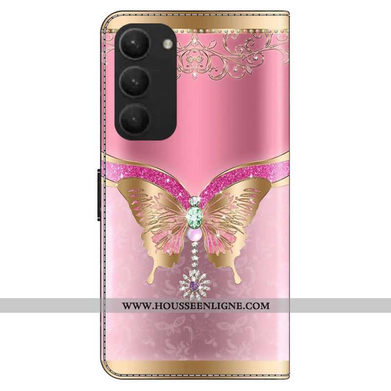 Housse Samsung Galaxy S24 Plus 5G Papillon Rose et Or