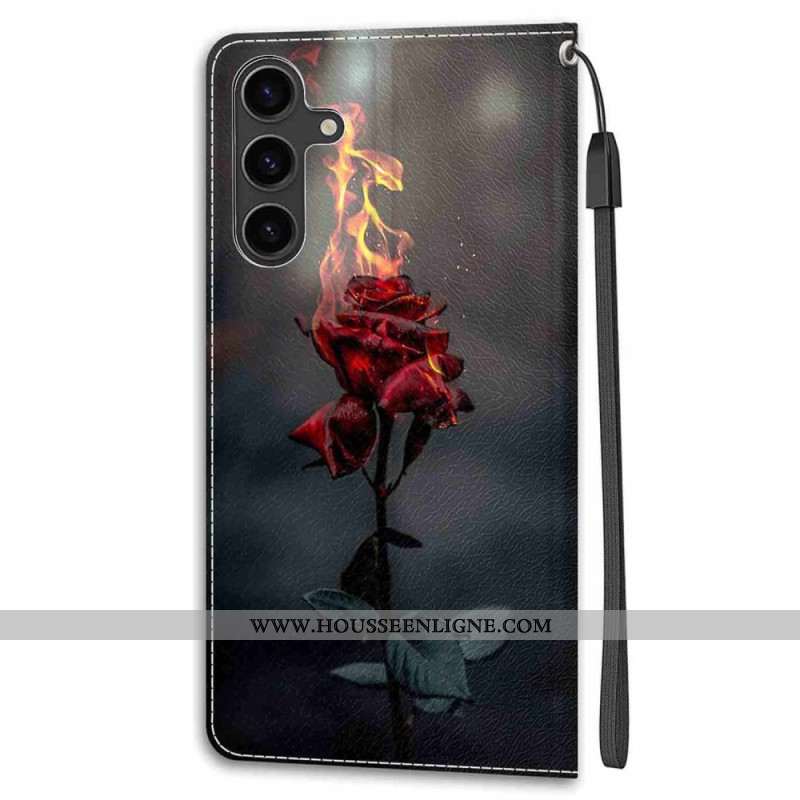 Housse Samsung Galaxy S24 Plus 5G Rose Feu à Lanière