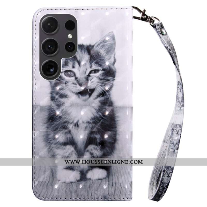 Housse Samsung Galaxy S24 Ultra 5G Chaton à Lanière