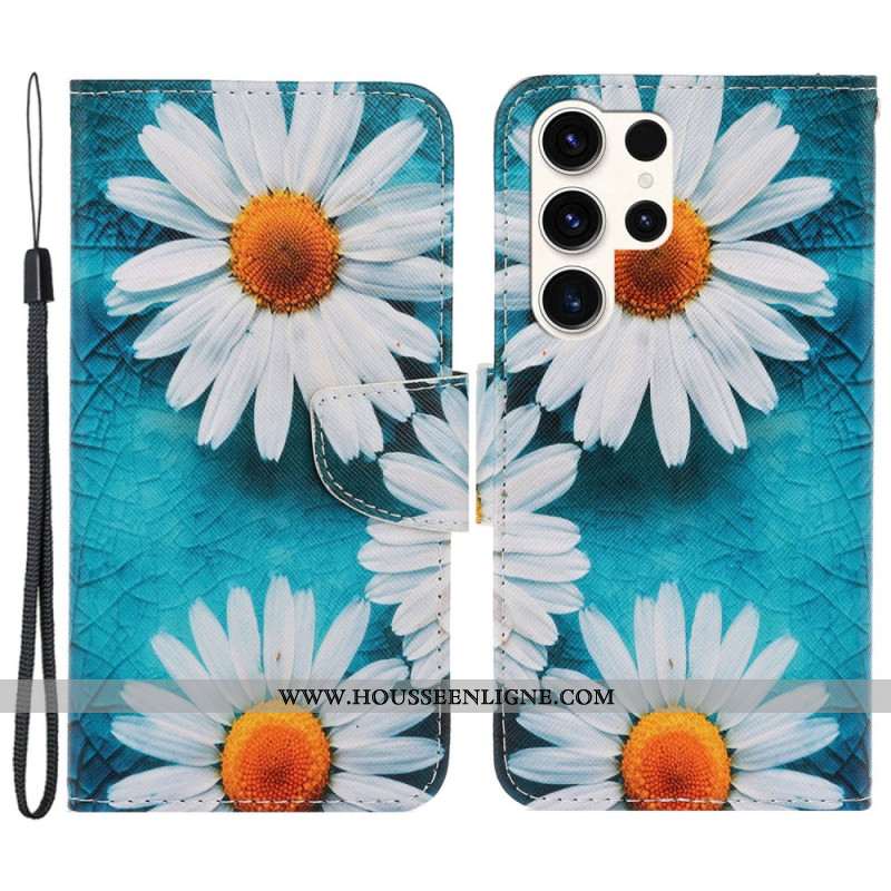 Housse Samsung Galaxy S24 Ultra 5G Chrysanthèmes à Lanière