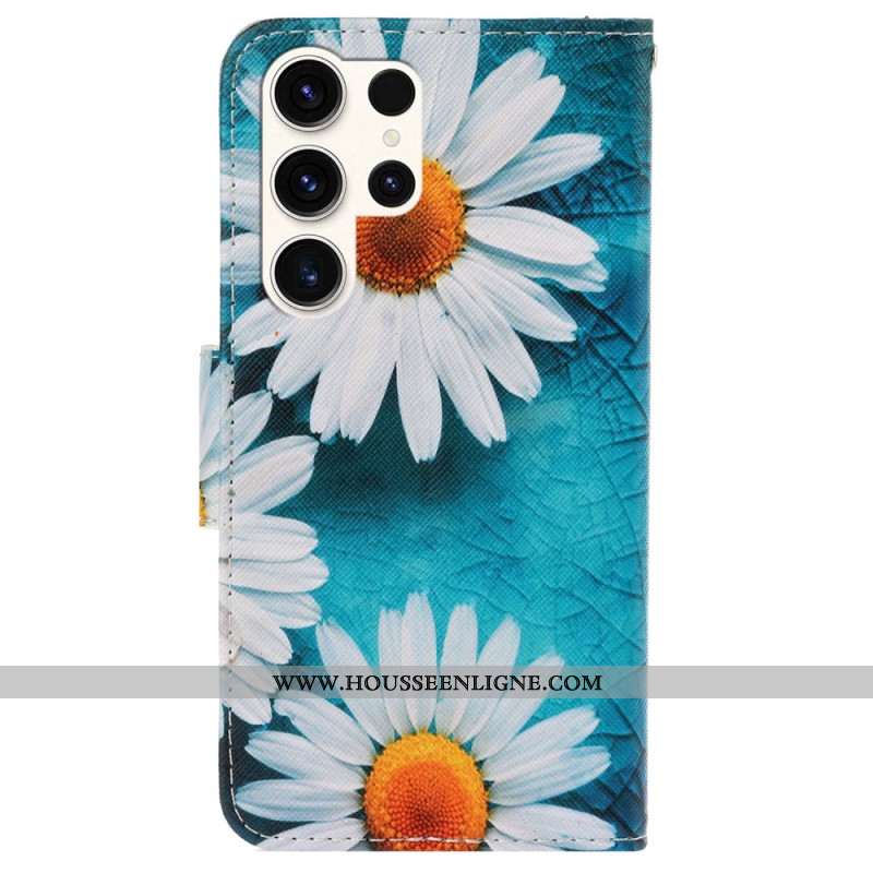 Housse Samsung Galaxy S24 Ultra 5G Chrysanthèmes à Lanière