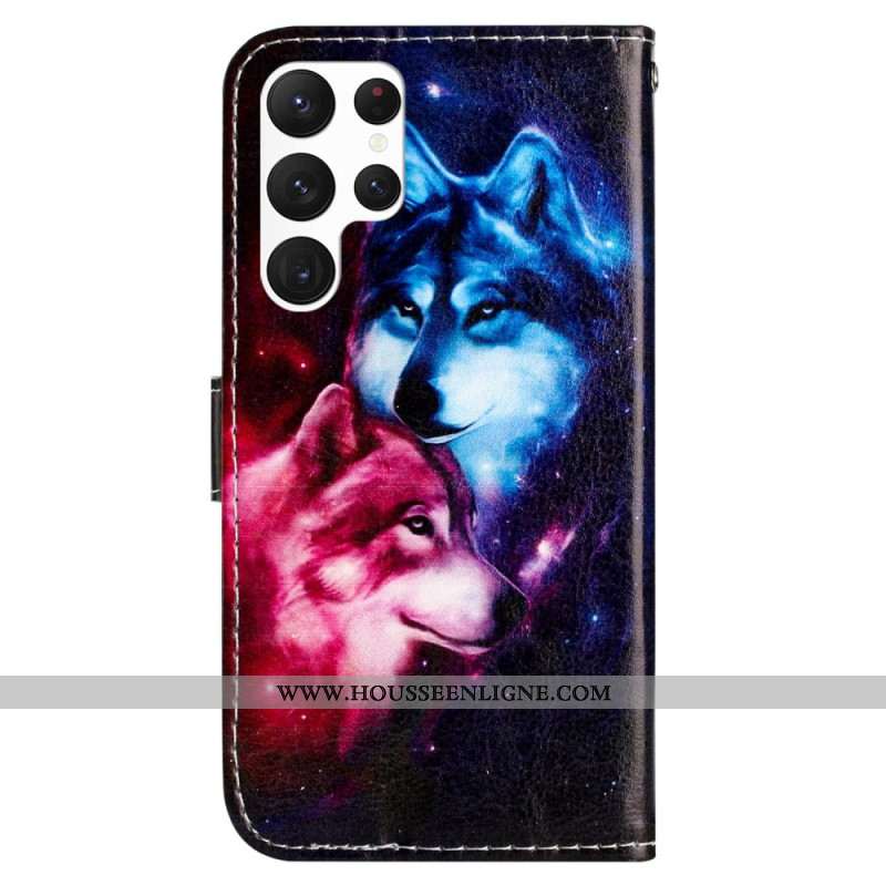 Housse Samsung Galaxy S24 Ultra 5G Couple de Loups à Lanière