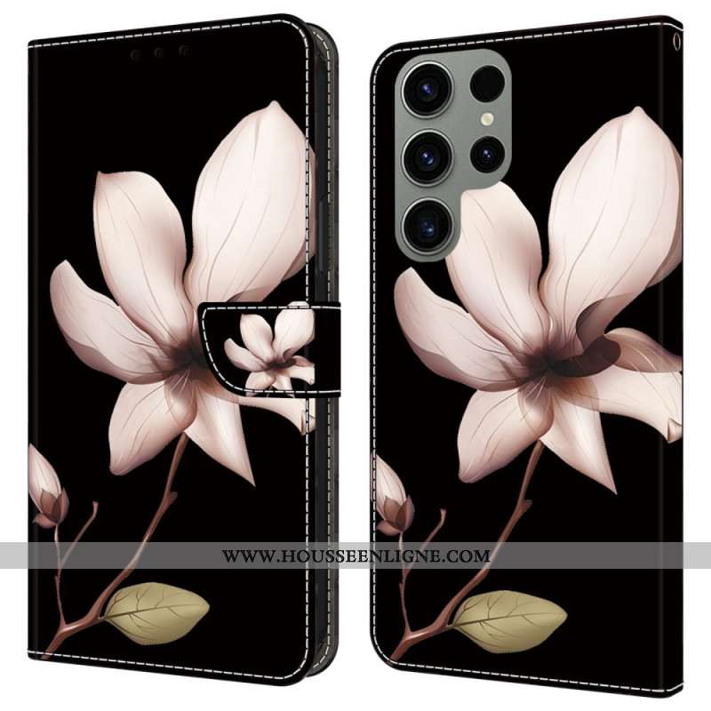 Housse Samsung Galaxy S24 Ultra 5G Fleur Rose sur Fond Noir