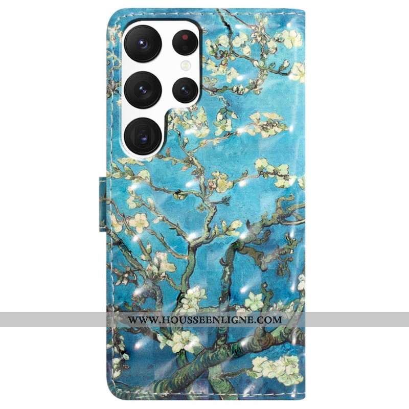 Housse Samsung Galaxy S24 Ultra 5G Fleurs d'Abricot à Lanière