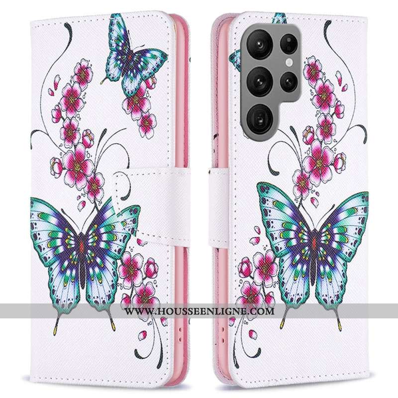 Housse Samsung Galaxy S24 Ultra 5G Fleurs de Pêcher et Papillons