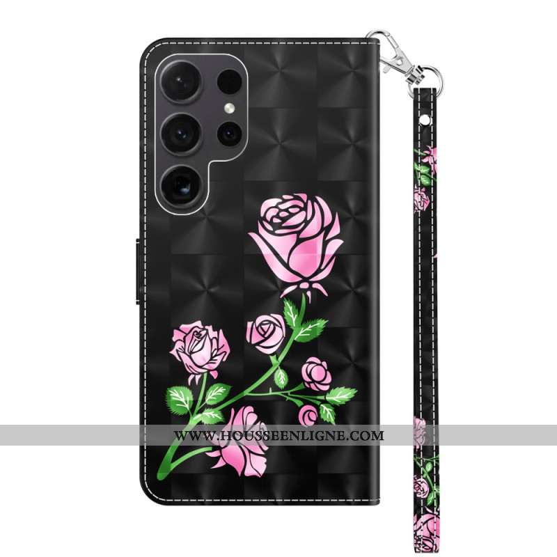 Housse Samsung Galaxy S24 Ultra 5G Fleurs de Roses à Lanière