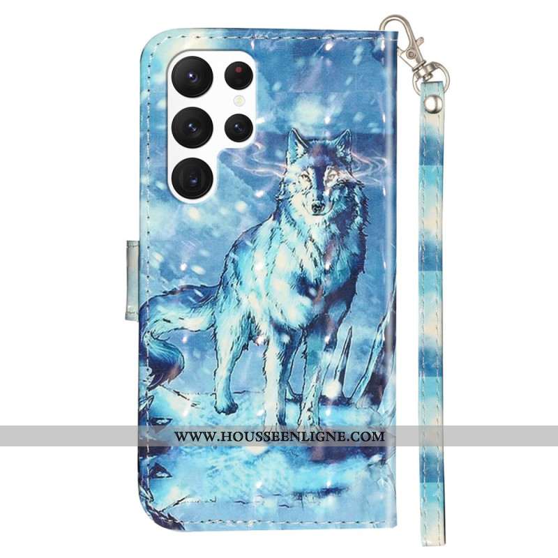 Housse Samsung Galaxy S24 Ultra 5G Loup des Neiges à Lanière