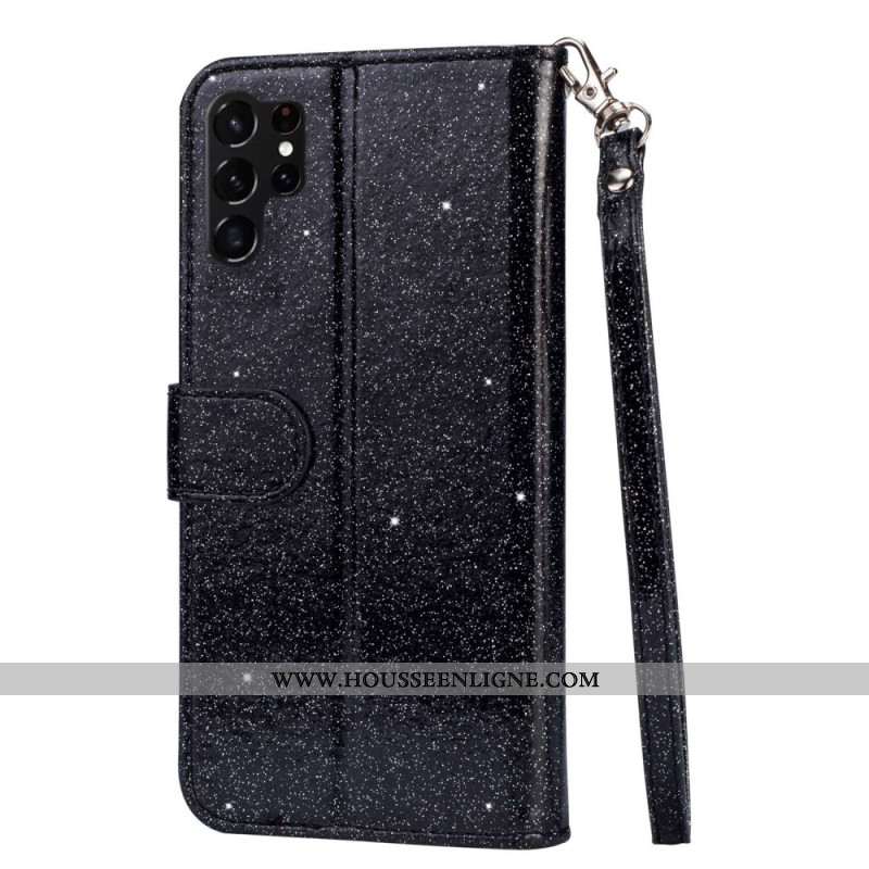 Housse Samsung Galaxy S24 Ultra 5G Paillettes et Lanière