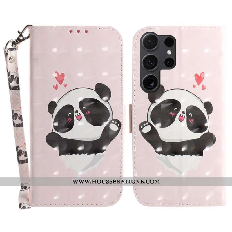 Housse Samsung Galaxy S24 Ultra 5G Panda Love à Lanière