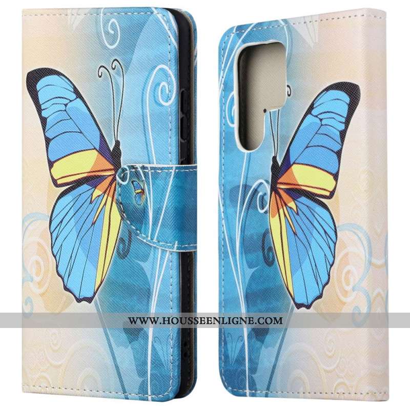 Housse Samsung Galaxy S24 Ultra 5G Papillon Jaune et Bleu